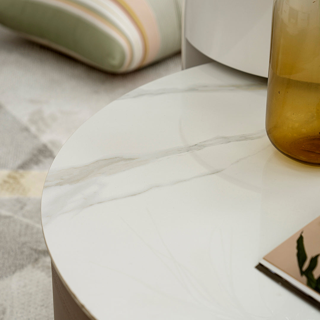 Modern Round Coffee Table Set – Champagne & White (2-Piece)