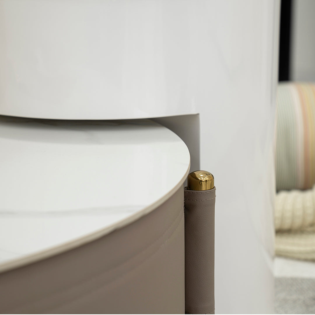 Modern Round Coffee Table Set – Champagne & White (2-Piece)