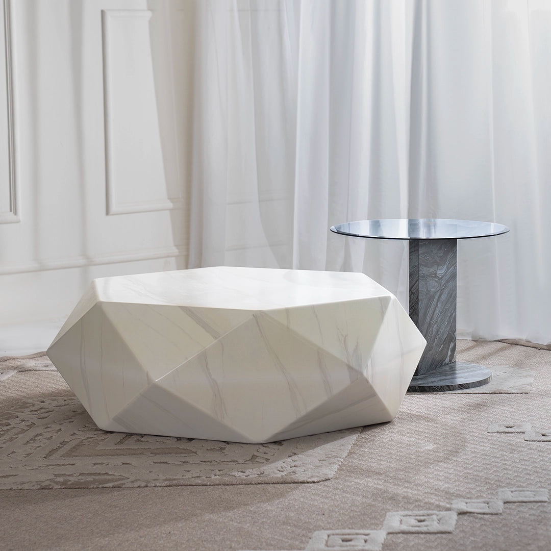 Elegant 2-Piece Coffee Table Set – White & Grey Marble Finish