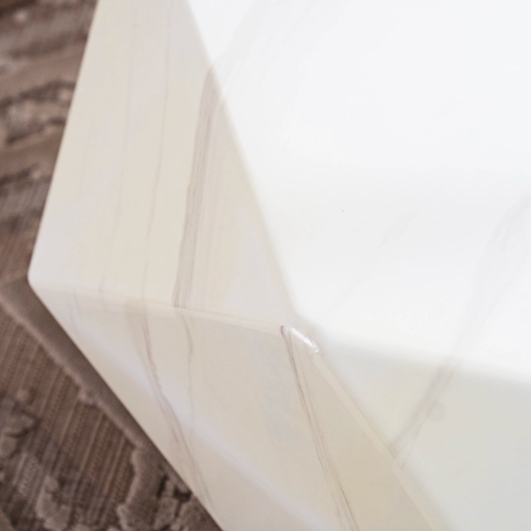 Elegant 2-Piece Coffee Table Set – White & Grey Marble Finish