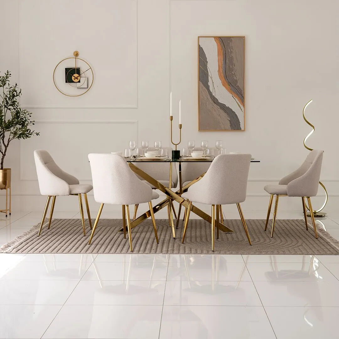 6-Seater Dining Set – Gold & Beige