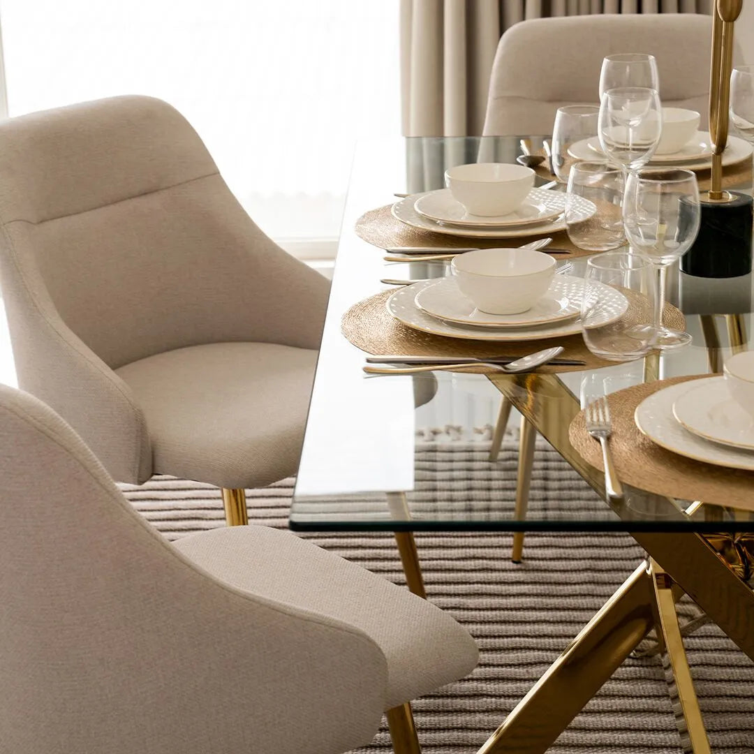 6-Seater Dining Set – Gold & Beige