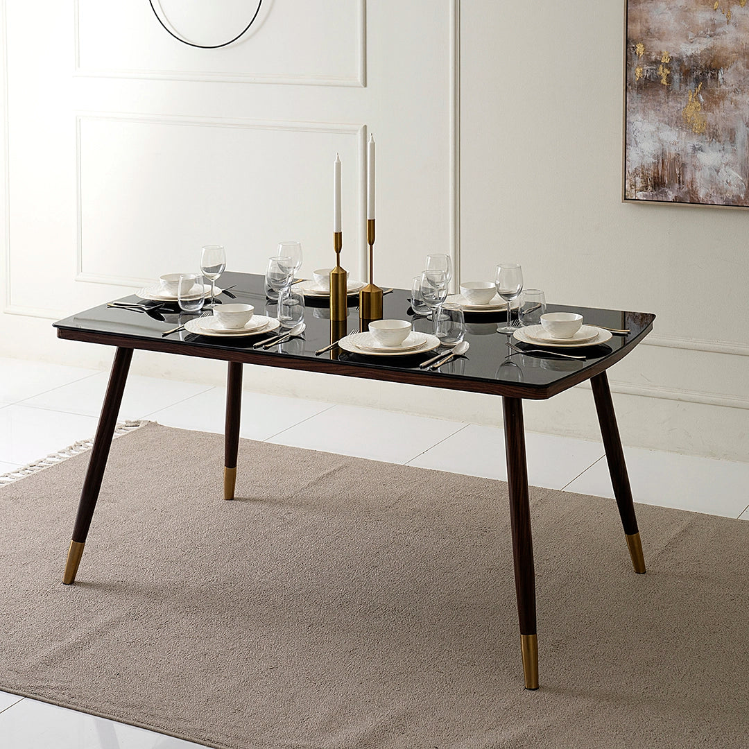 6-Seater Dining Set – Walnut & Black