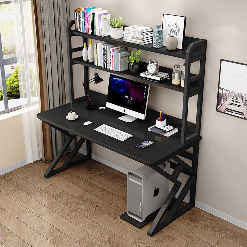 Executive Industrial Computer Desk, Gaming Desk Metal and Wood, Home or Office Desk, with Storage Shelves-GCC Home Center