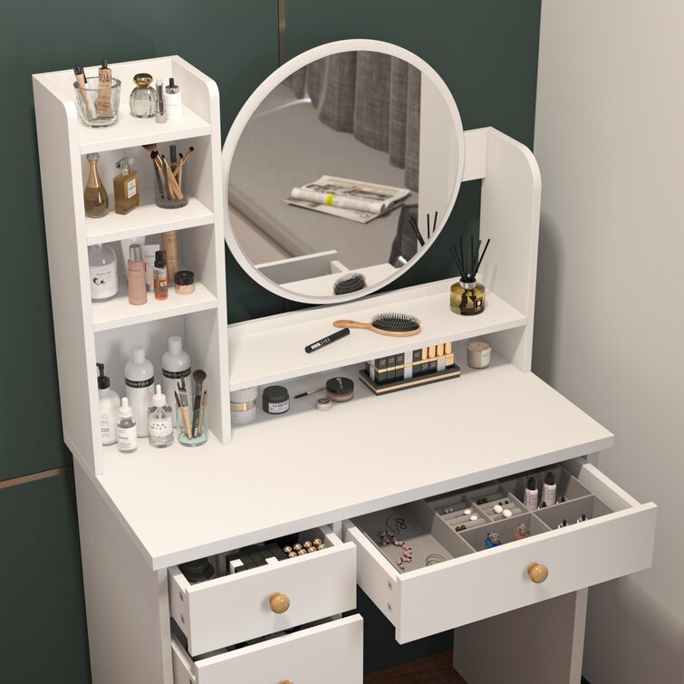 Dressing Table Set with Stool and Round Mirror-GCC Home Center
