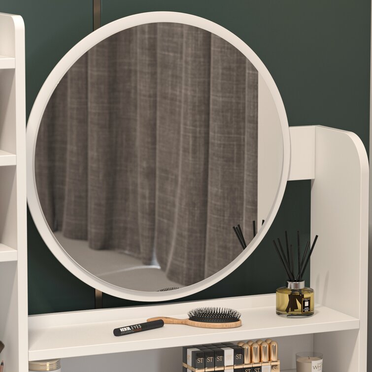 Dressing Table Set with Stool and Round Mirror-GCC Home Center