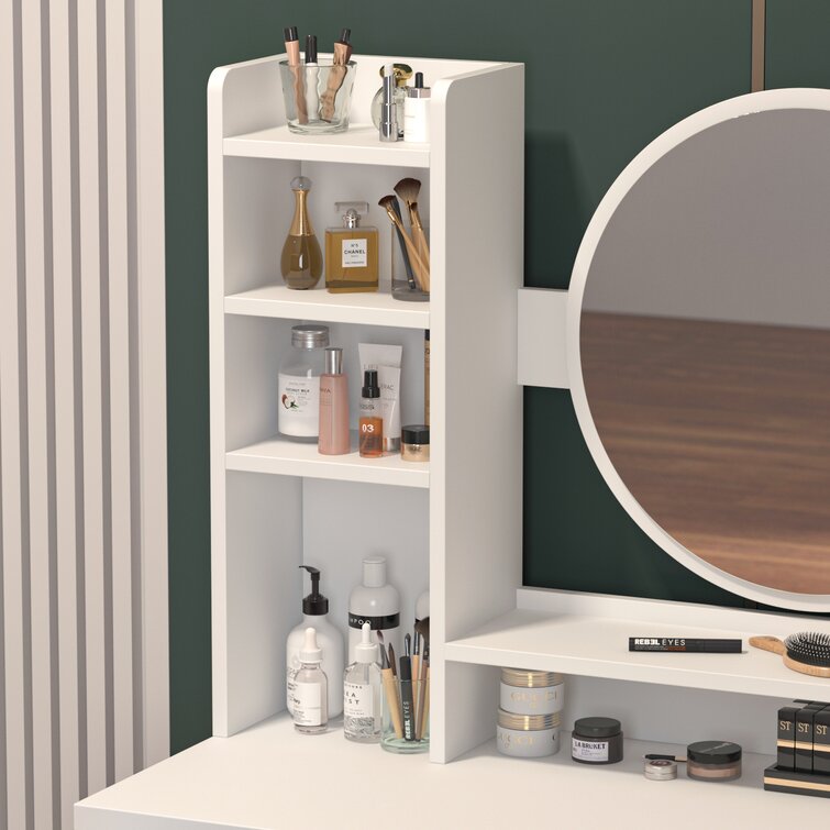 Dressing Table Set with Stool and Round Mirror-GCC Home Center