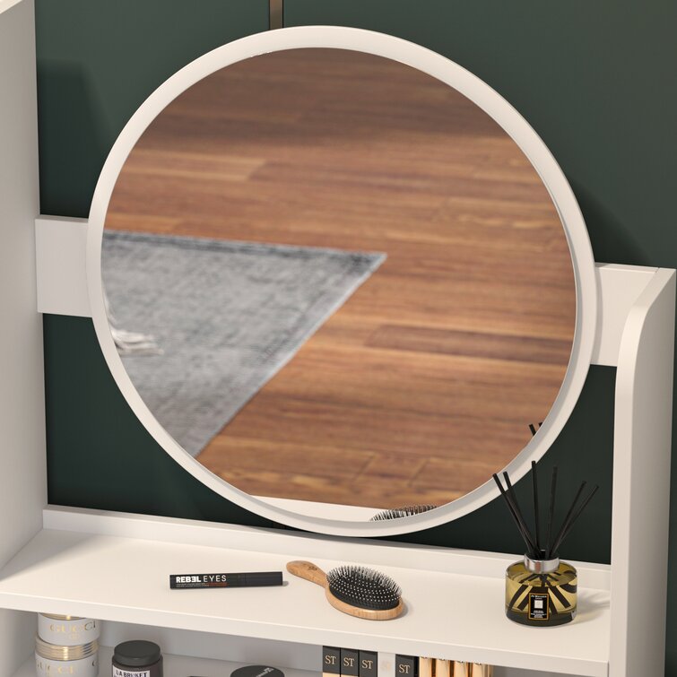 Dressing Table Set with Stool and Round Mirror-GCC Home Center