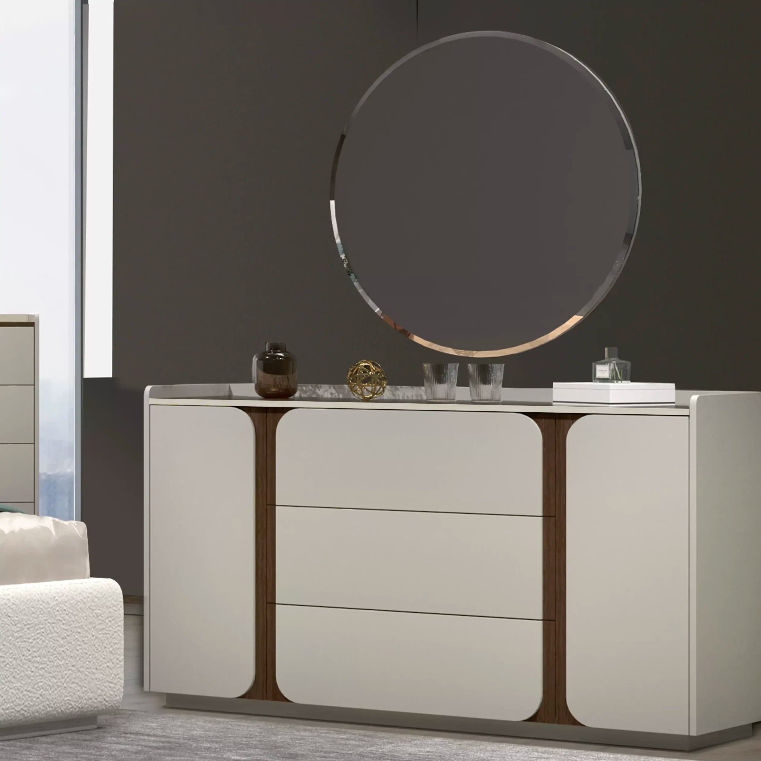 Stylish Mila Dresser with Round Mirror
