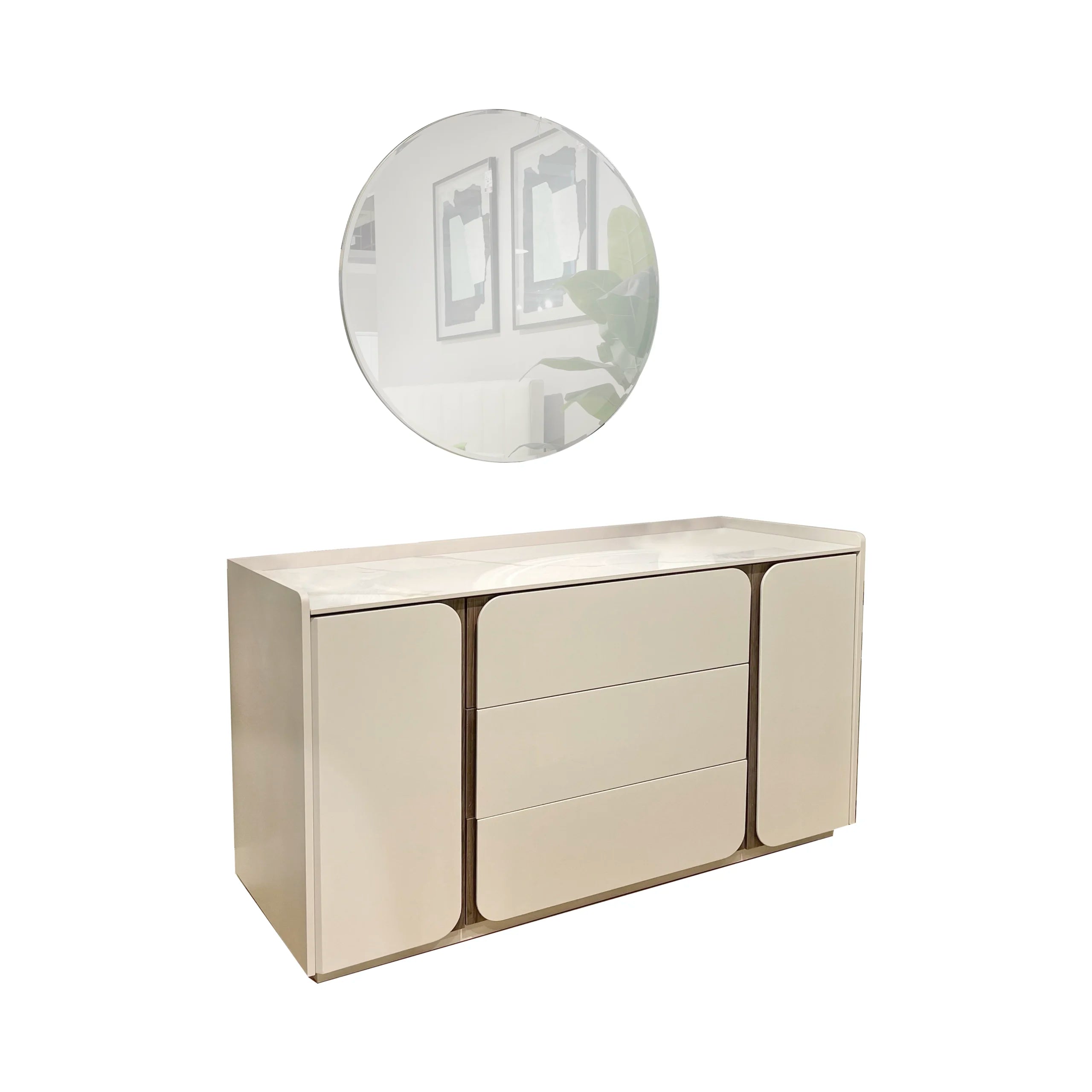 Stylish Mila Dresser with Round Mirror