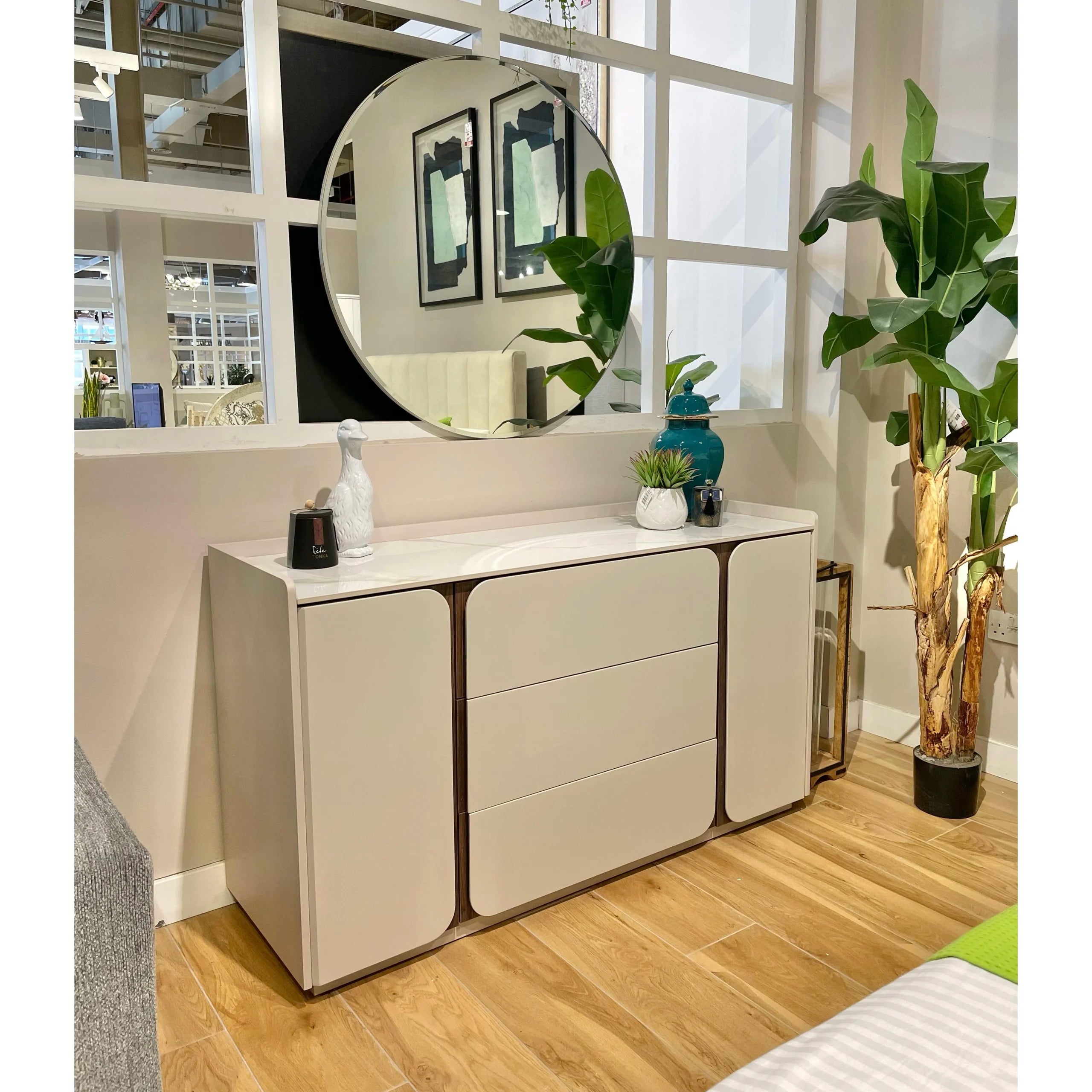 Stylish Mila Dresser with Round Mirror