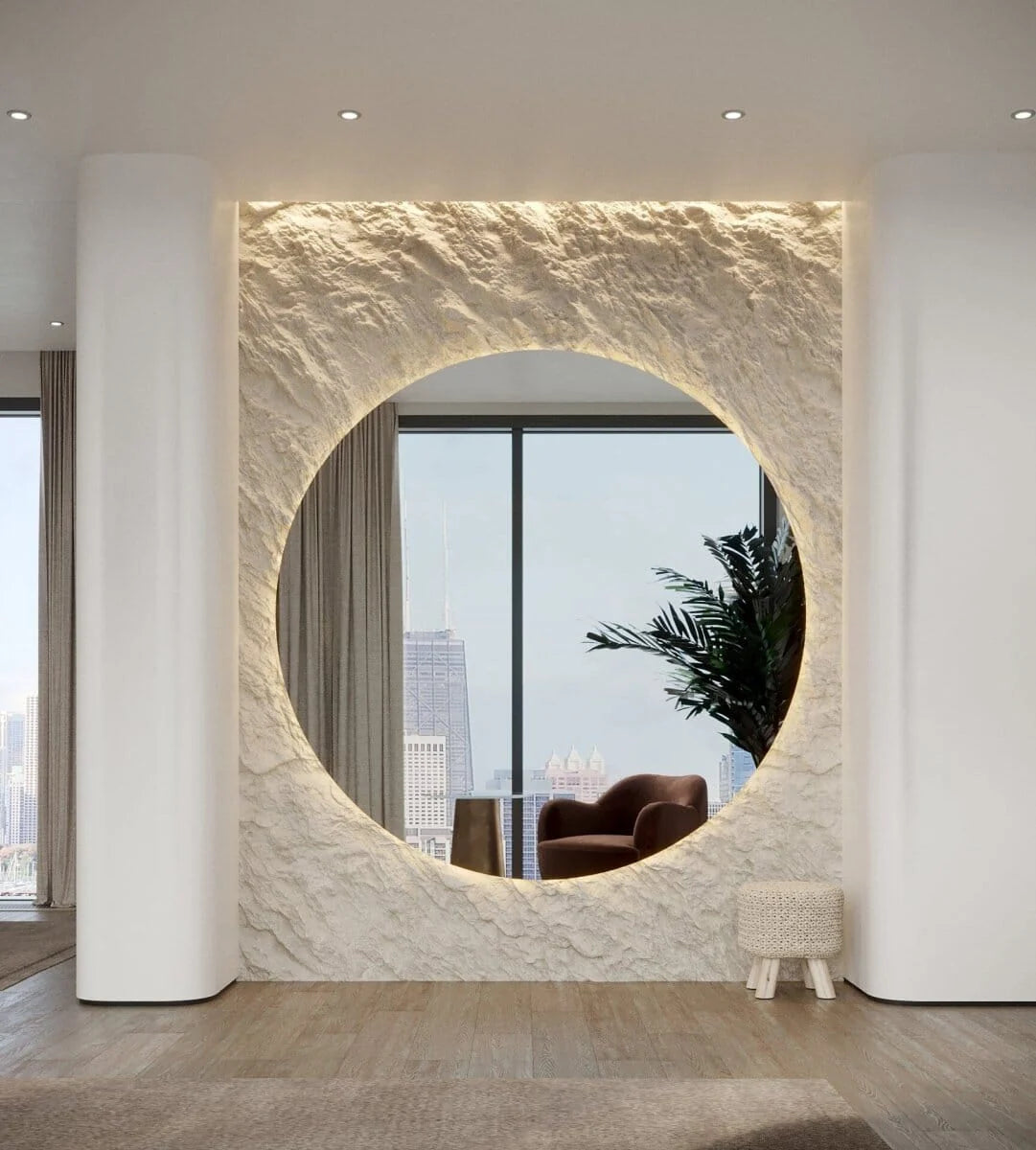 Frameless Round Wall Mirror with Backlit LED