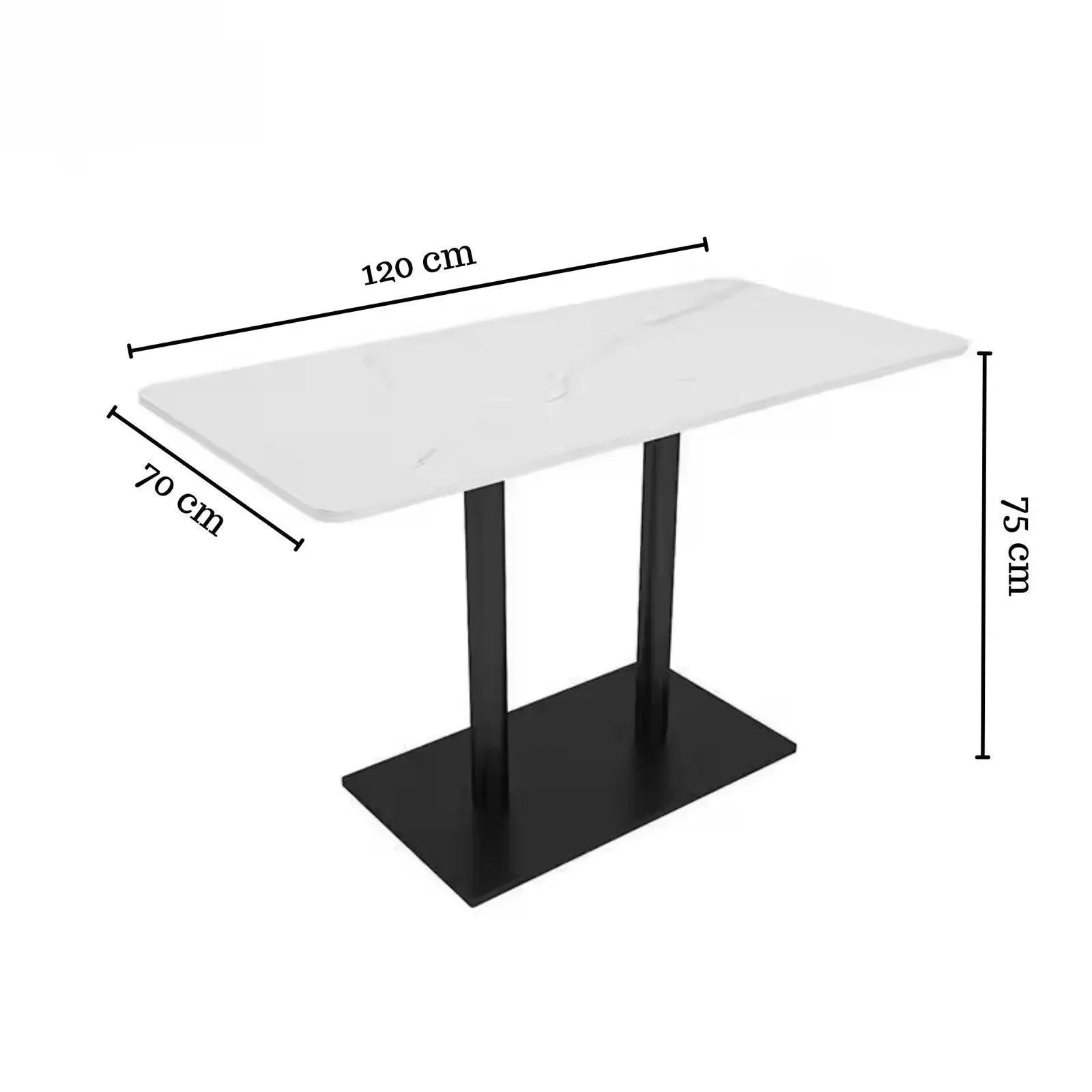 Rectangular Heavy Duty Metal Frame & Marble Top Restaurant Dining Table Modern Elegant Sturdy Table