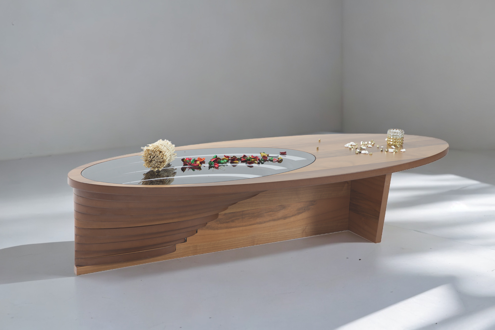 Walnut Coffee Table - Engineered Wood With Tempered Glass