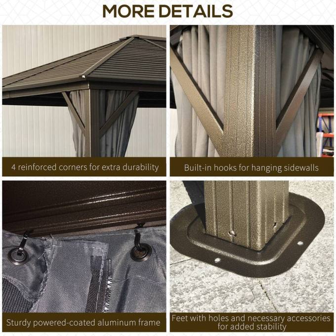 3x4m Rectangular Roof Aluminum Gazebo Brown-GCC Home Center