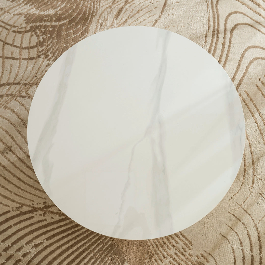 Coffee Table – Modern Round White & Gold Sintered Stone Design