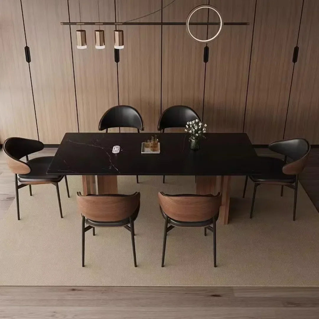 Modern Luxury 6 Seater Rock Slab Dining Table Set