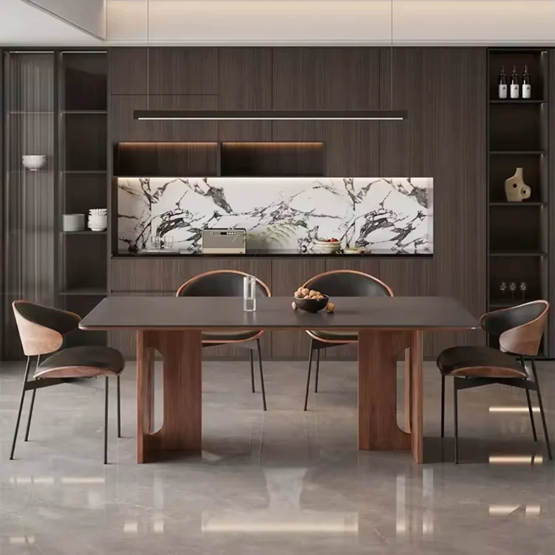 Modern Luxury 6 Seater Rock Slab Dining Table Set