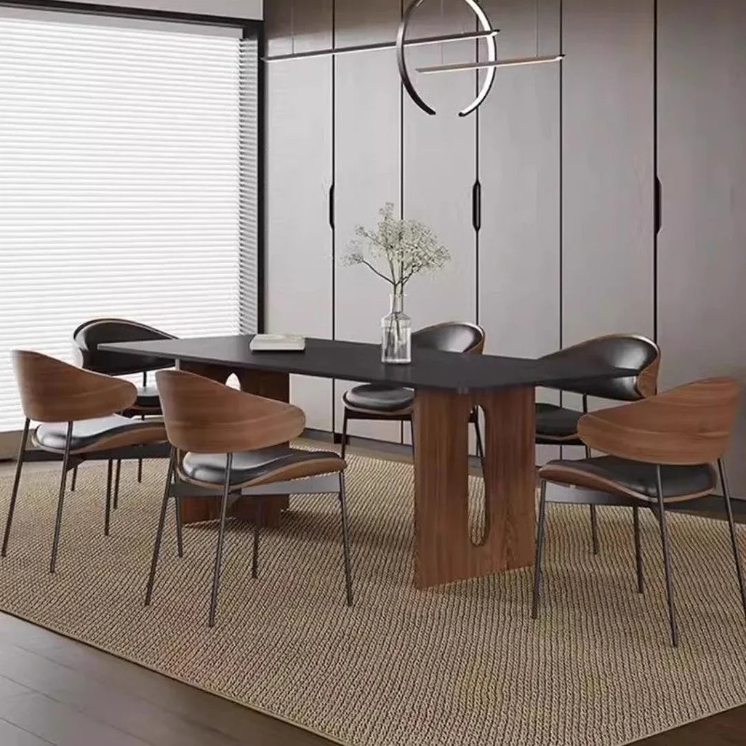 Modern Luxury 6 Seater Rock Slab Dining Table Set