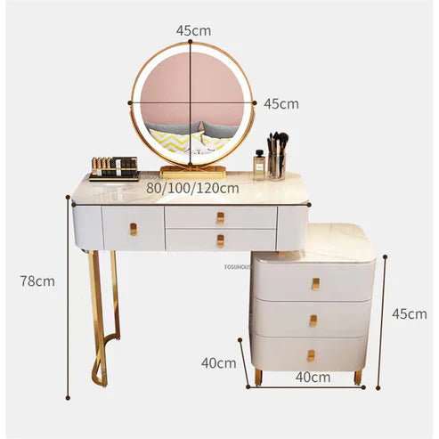 Elegant Solid Wood Dressing Table with LED Mirror and Chair - White/Gray/Pink-GCC Home Center
