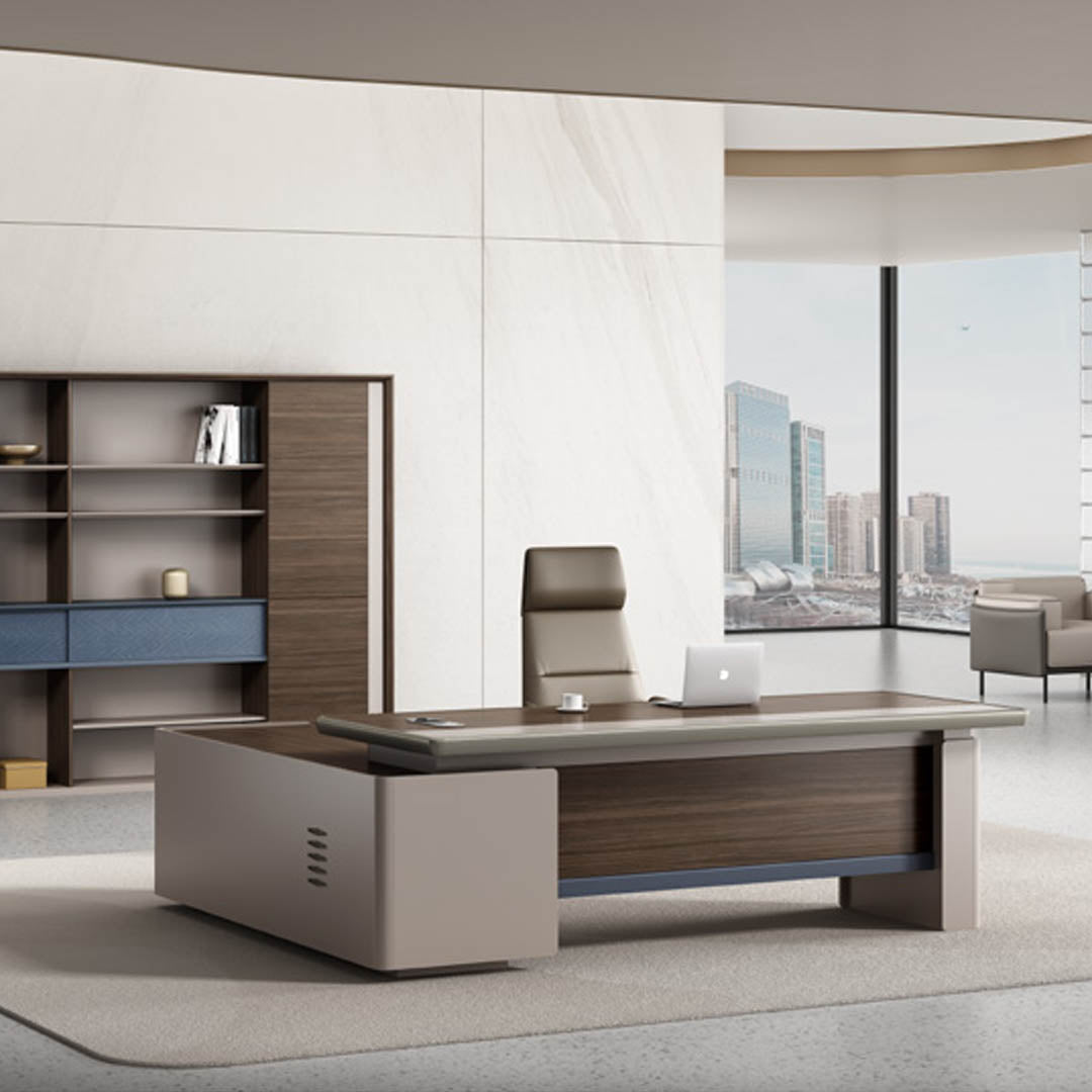 Modern Design Executive Office Table With Storage Cabinets, Office Desk - Brown-GCC Home Center