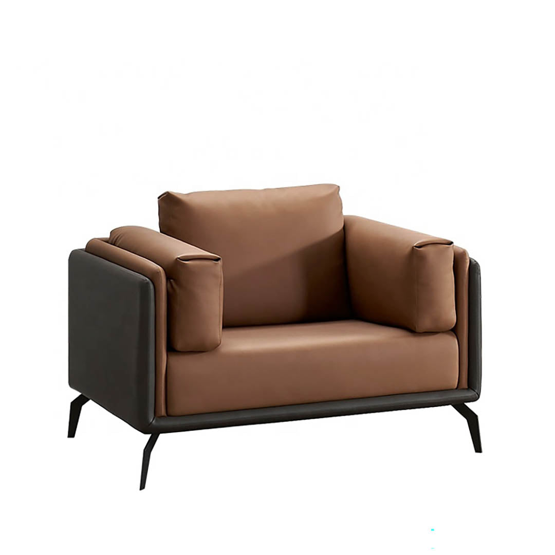 Elegant PU Leather Office Sofa Cushioned With Metal Legs - Brown-GCC Home Center