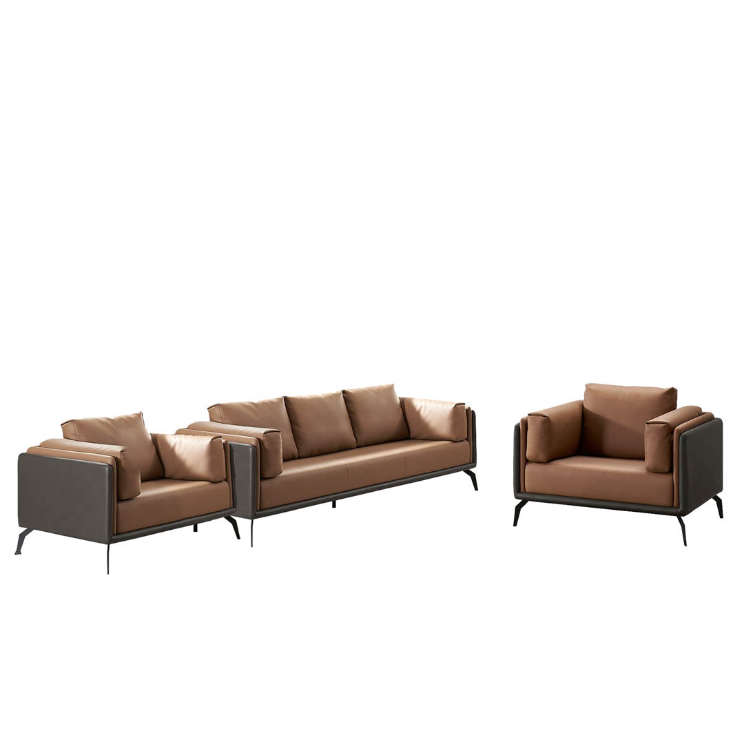 Elegant PU Leather Office Sofa Cushioned With Metal Legs - Brown-GCC Home Center