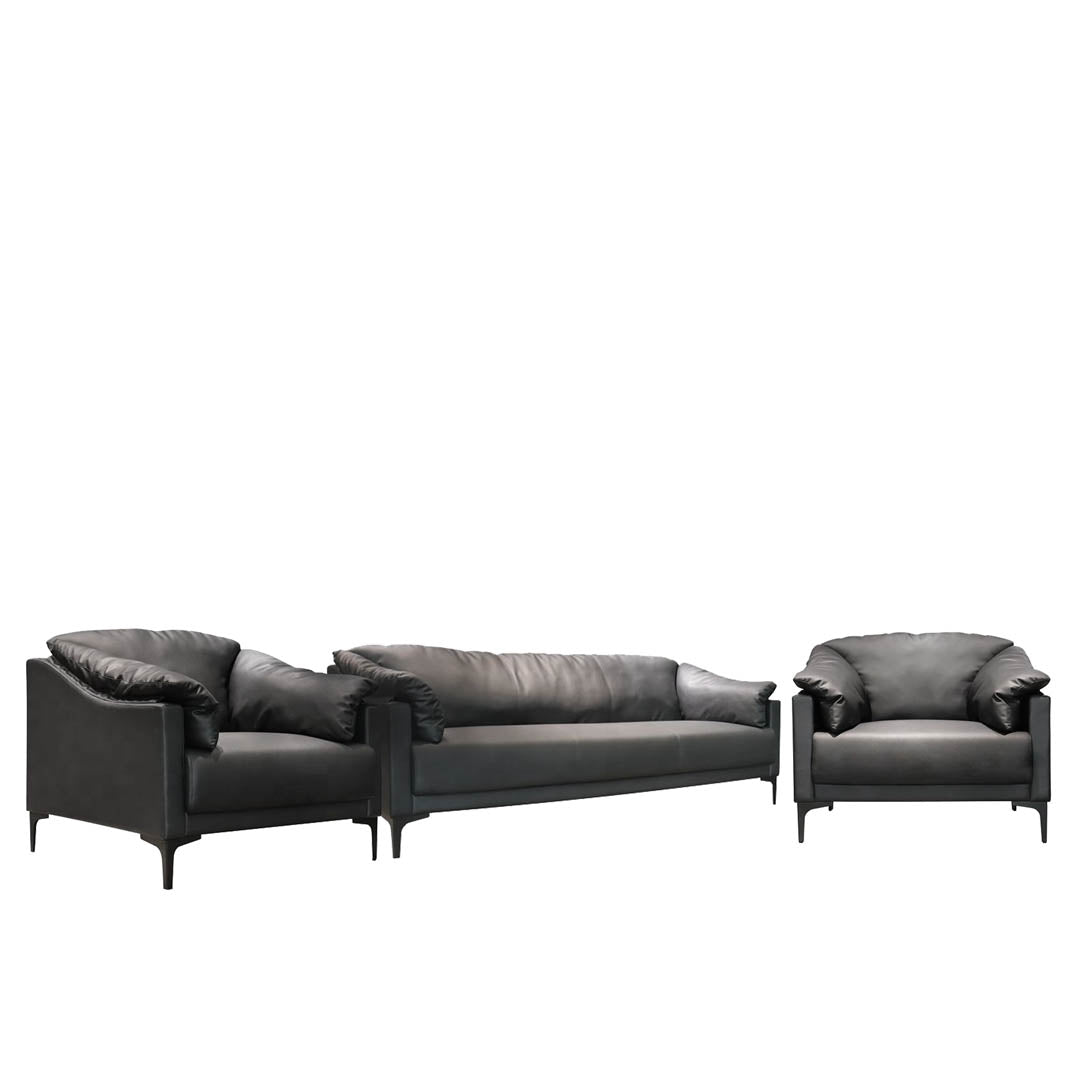 Elegant PU Leather Office Sofa Set With Metal Legs - Black-GCC Home Center