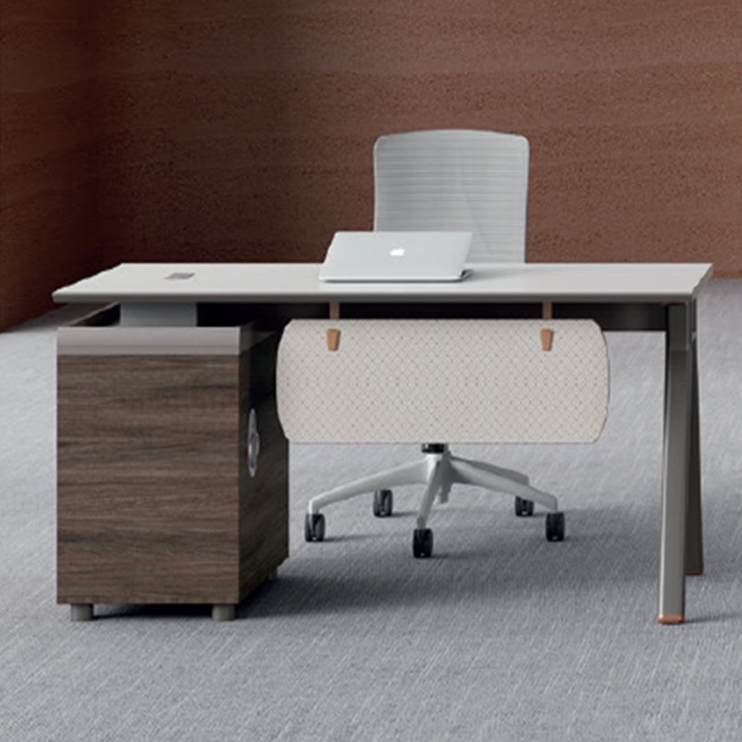 Modern Office Table With Storage Cabinet, Cupboard And File Cabinet - White & Brown-GCC Home Center