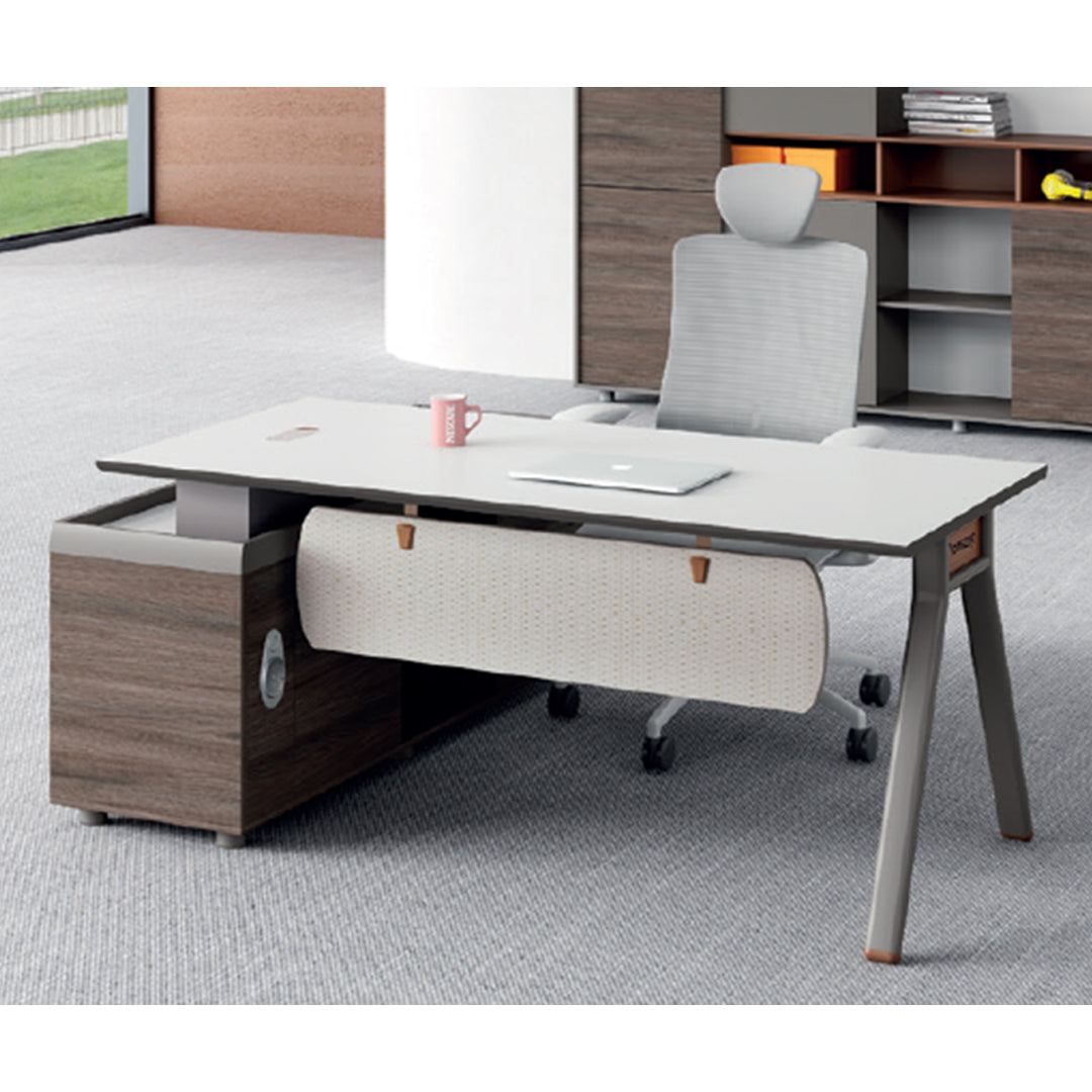 Elegant Office Table With Storage Cabinets - White & Brown-GCC Home Center