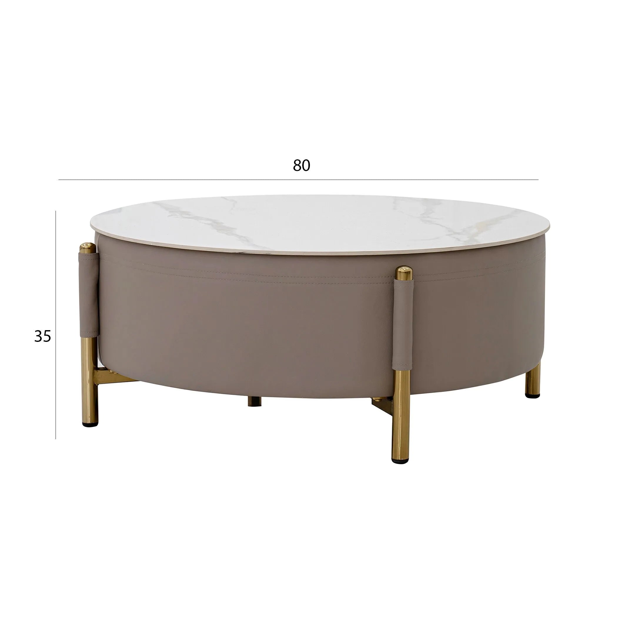 Modern Round Coffee Table Set – Champagne & White (2-Piece)