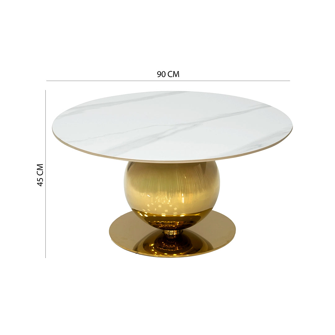 Coffee Table – Modern Round White & Gold Sintered Stone Design