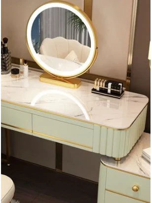 Mint Green Vanity Table Set with LED Mirror and Chair – Elegant Solid Wood Dressing Table-GCC Home Center