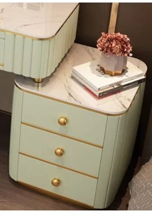 Mint Green Vanity Table Set with LED Mirror and Chair – Elegant Solid Wood Dressing Table-GCC Home Center