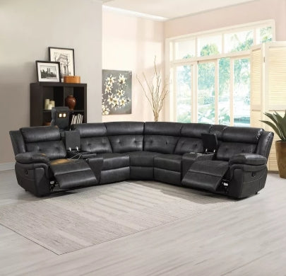 Luxury 5-Seater Sectional Fabric Corner Recliner Sofa with 2 Consoles