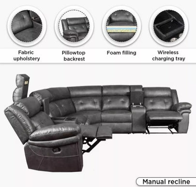 Luxury 5-Seater Sectional Fabric Corner Recliner Sofa with 2 Consoles