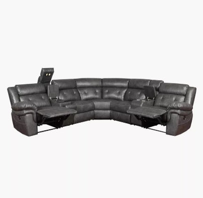 Luxury 5-Seater Sectional Fabric Corner Recliner Sofa with 2 Consoles