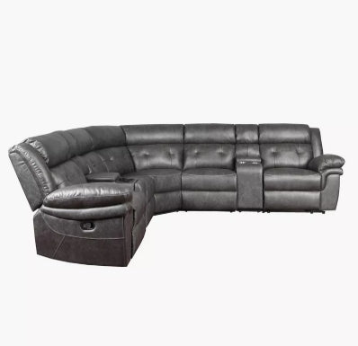 Luxury 5-Seater Sectional Fabric Corner Recliner Sofa with 2 Consoles