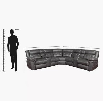 Luxury 5-Seater Sectional Fabric Corner Recliner Sofa with 2 Consoles