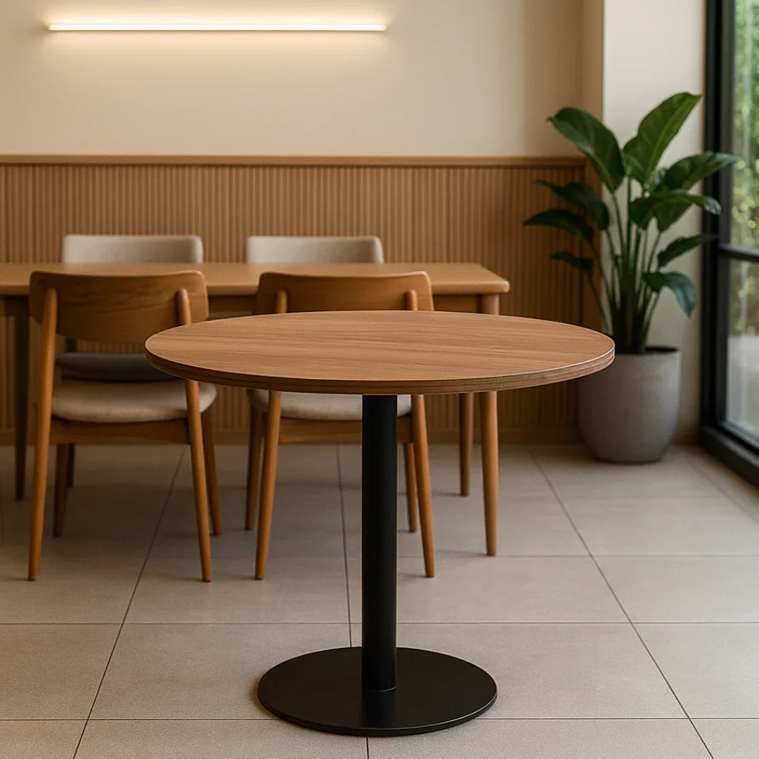 Round Dining Table Space-Saving Design with Metal Base for Living Room, Restaurant, Café