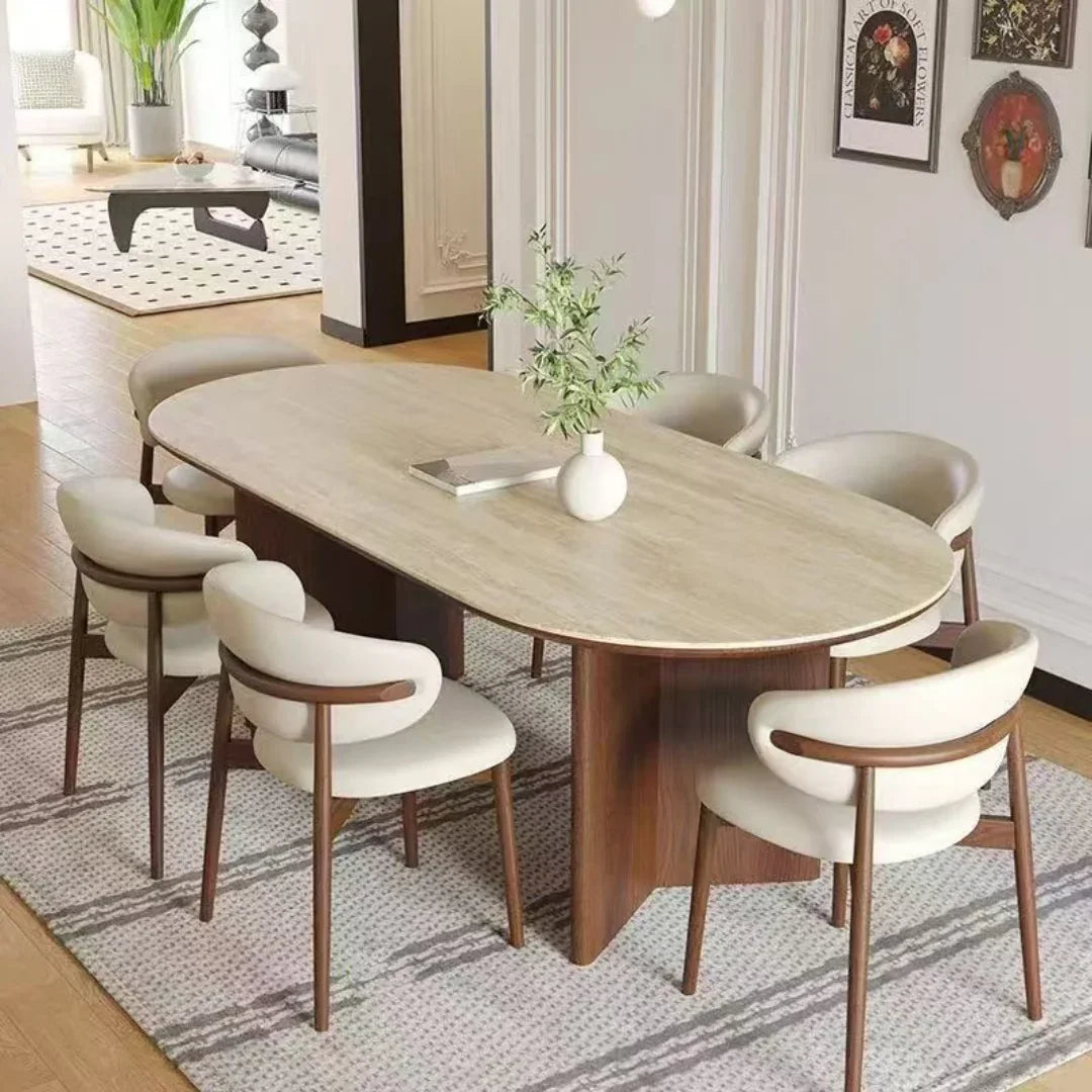Harmony 6 Seater Dining Table Set with Limestone Top