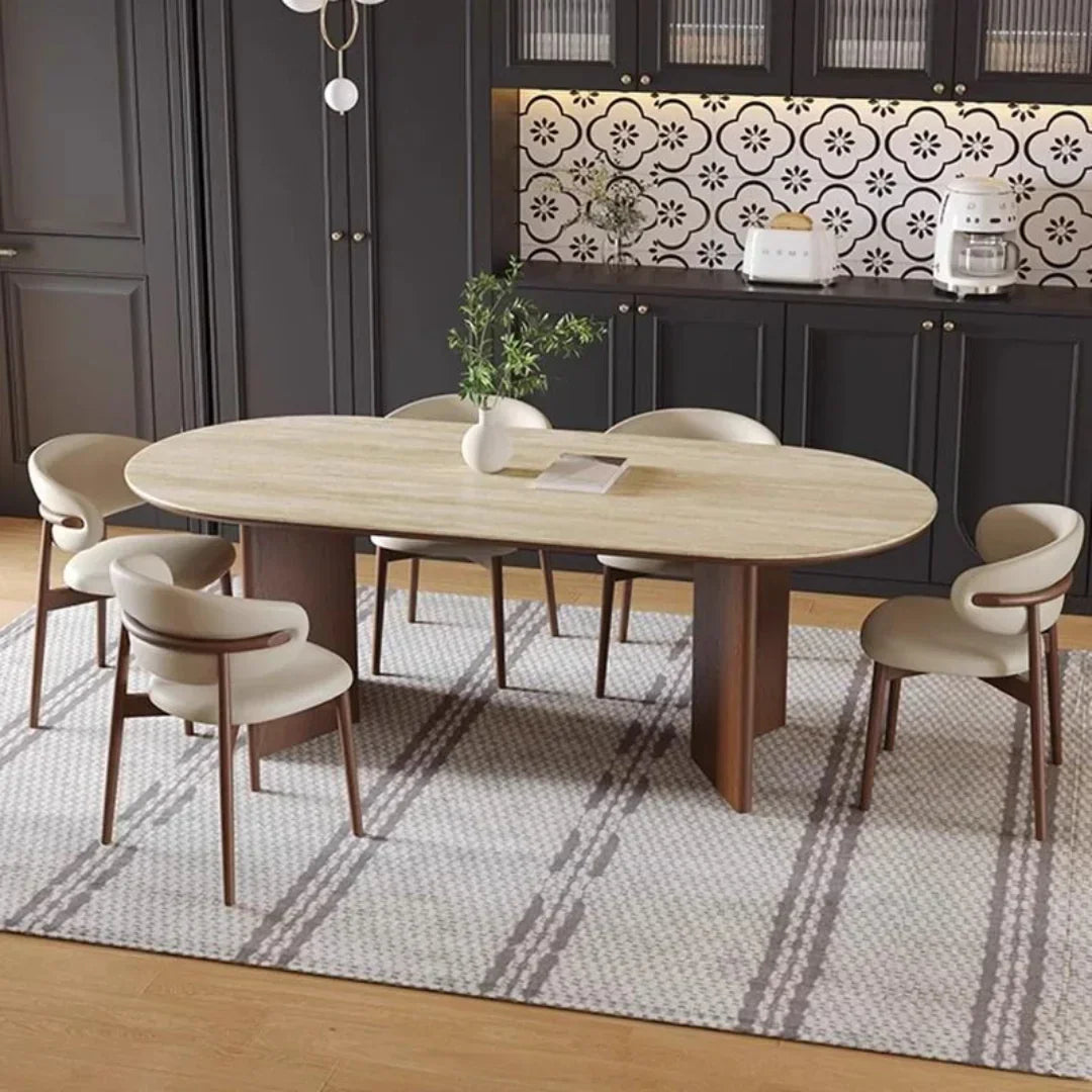 Harmony 6 Seater Dining Table Set with Limestone Top