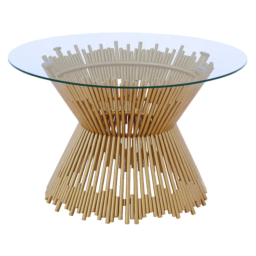 Luxury Metallic Finish Tempered Glass Top Prism Dining Table
