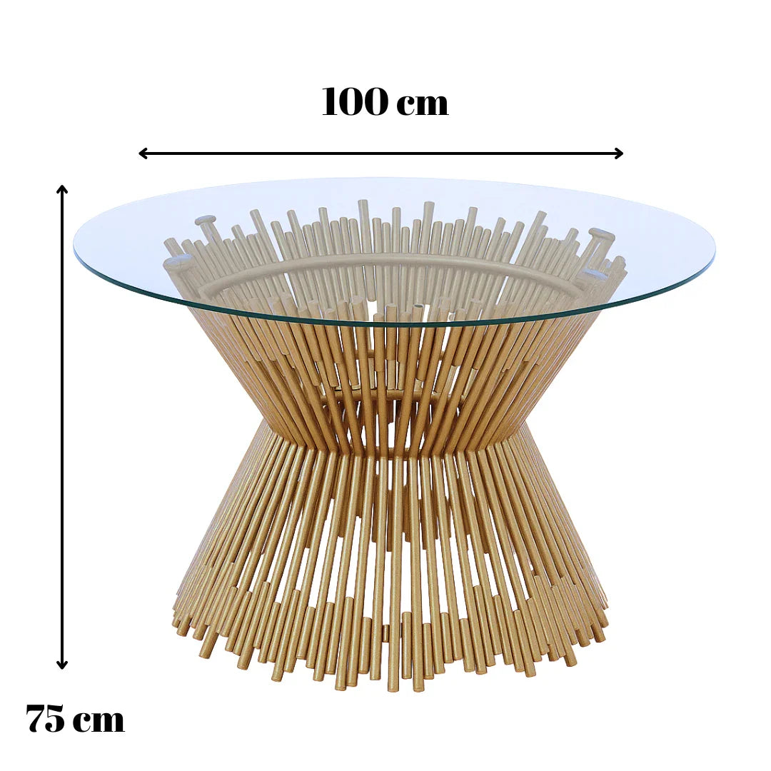 Luxury Metallic Finish Tempered Glass Top Prism Dining Table