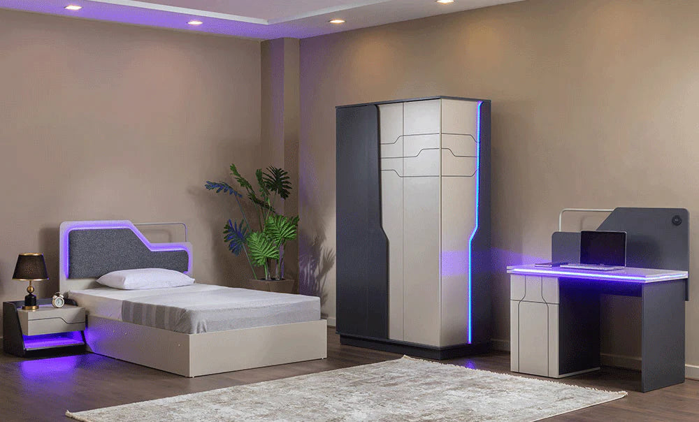 4 Pics Wooden Teens Bedroom Set - White & Gray