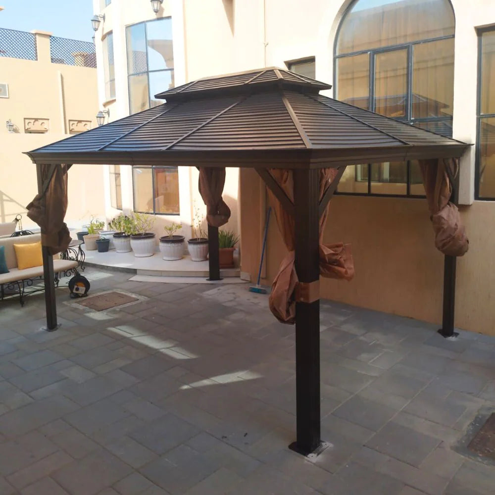 3x4m Rectangular Roof Aluminum Gazebo Brown-GCC Home Center
