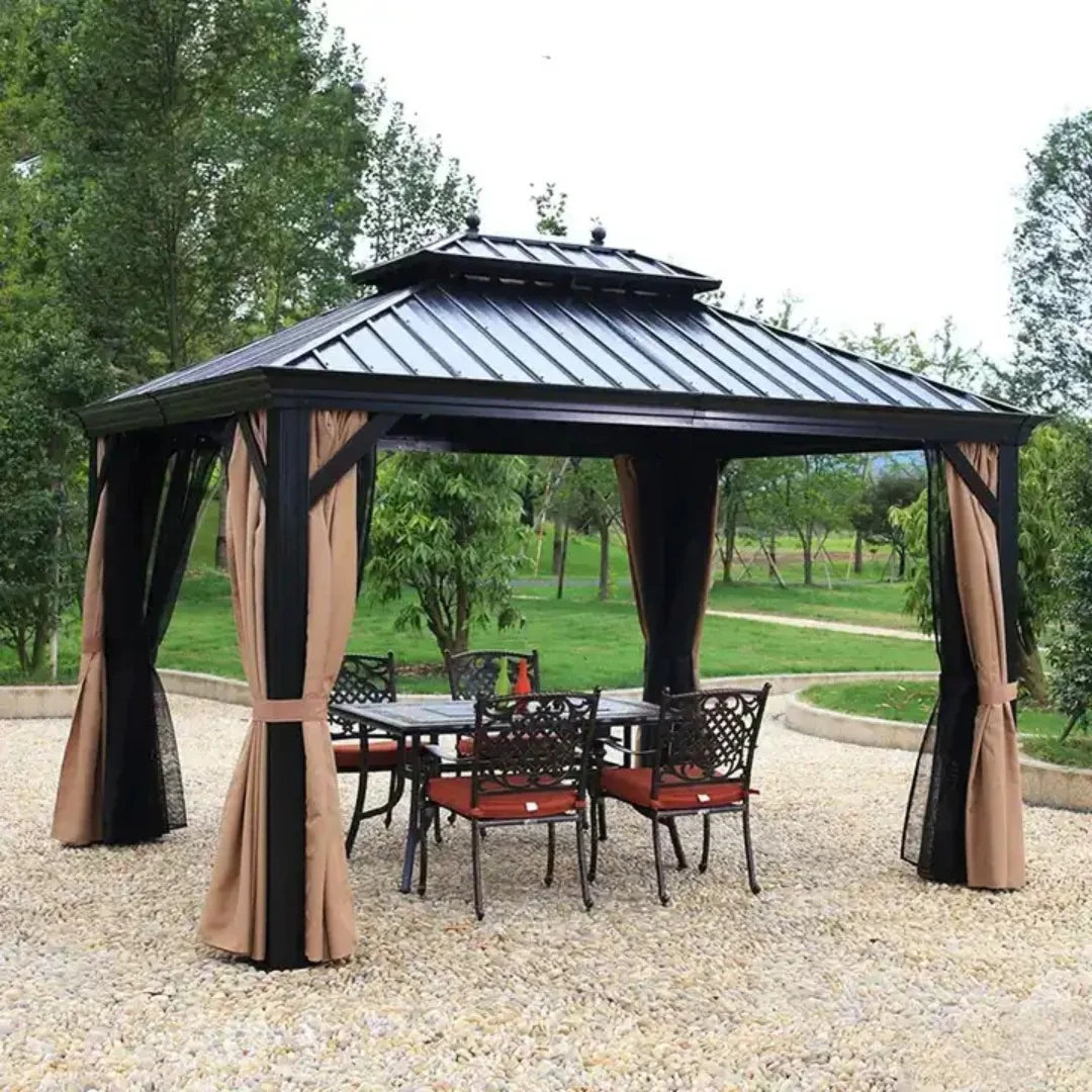 3.65x3m Double Roof Iron Gazebo - Black-GCC Home Center