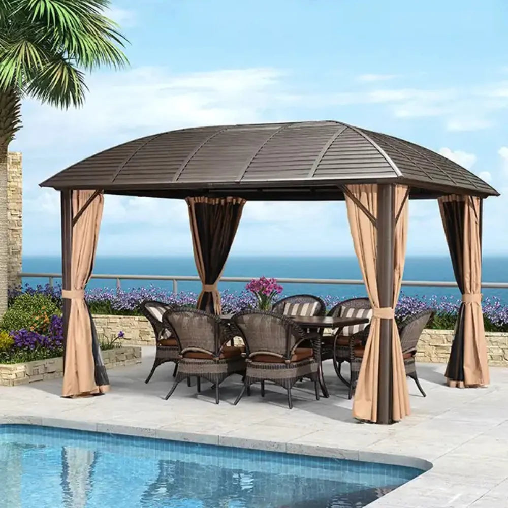 3x4m Rectangular Roof Aluminum Gazebo Brown-GCC Home Center