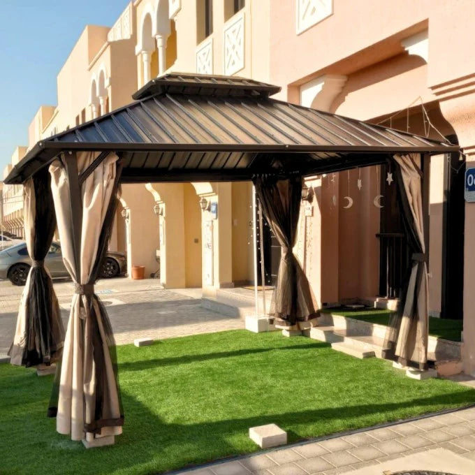 3.65x3m Double Roof Iron Gazebo - Black-GCC Home Center