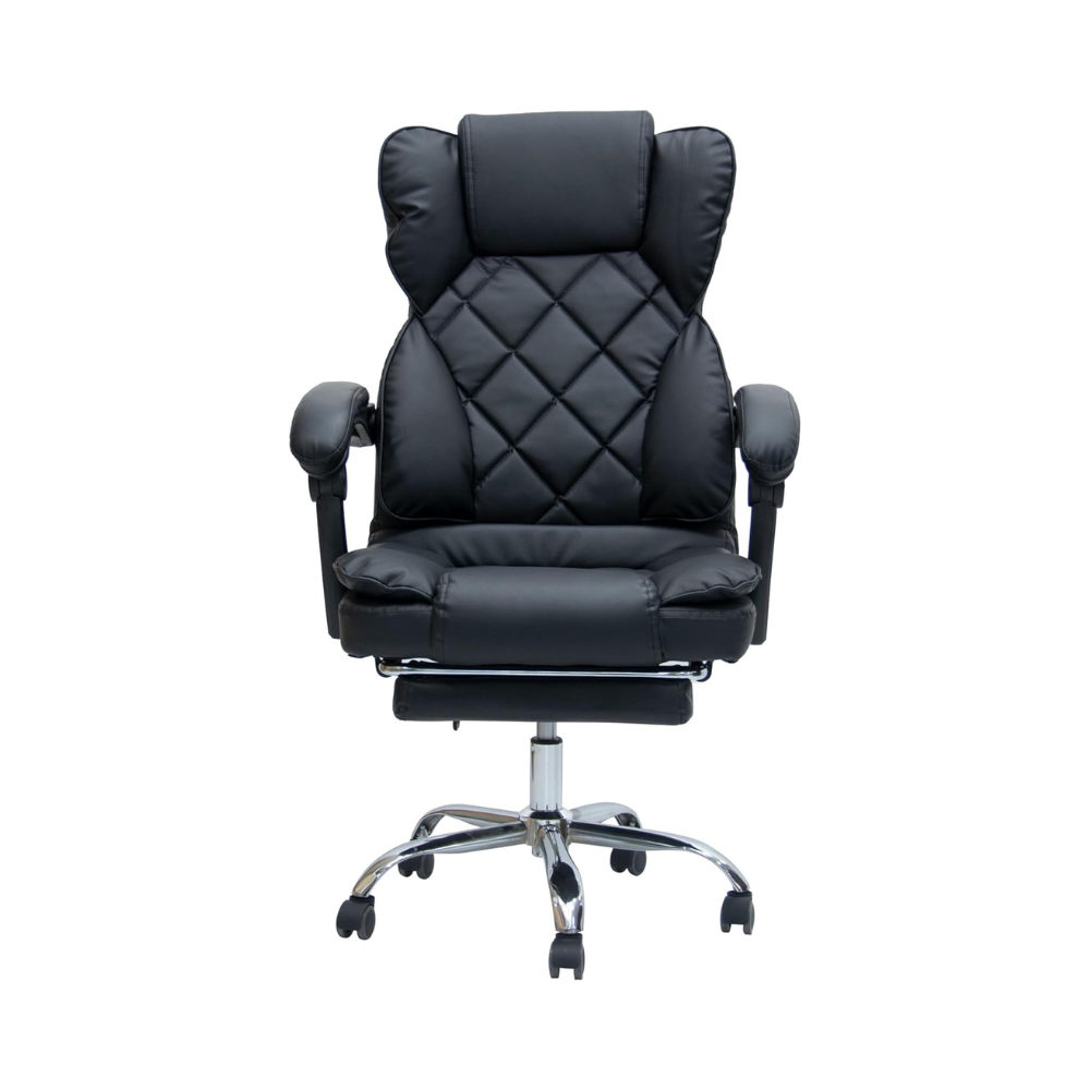 Ergonomic Black Faux Leather Office & Gaming Chair with Headrest - 360° Swivel, Heavy-Duty Design, 150KG Capacity-GCC Home Center